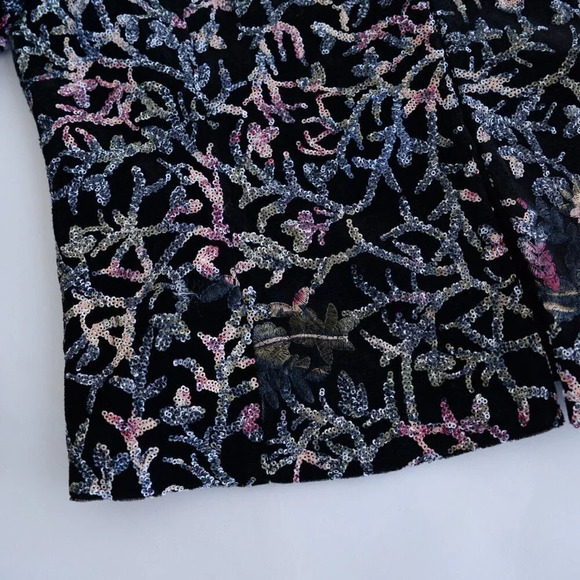 Vintage Tahari Arthur Levine Black & Maroon Sequin Velvet Embroidered Jacket 14 - Picture 8 of 14